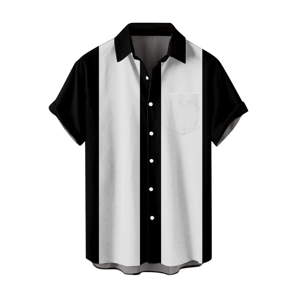 Summer New Men's Pocket Short Sleeve Shirt Fashion Casual Solid Color Panel Lapel Beach High Quality Top Comfortable Soft Fabric