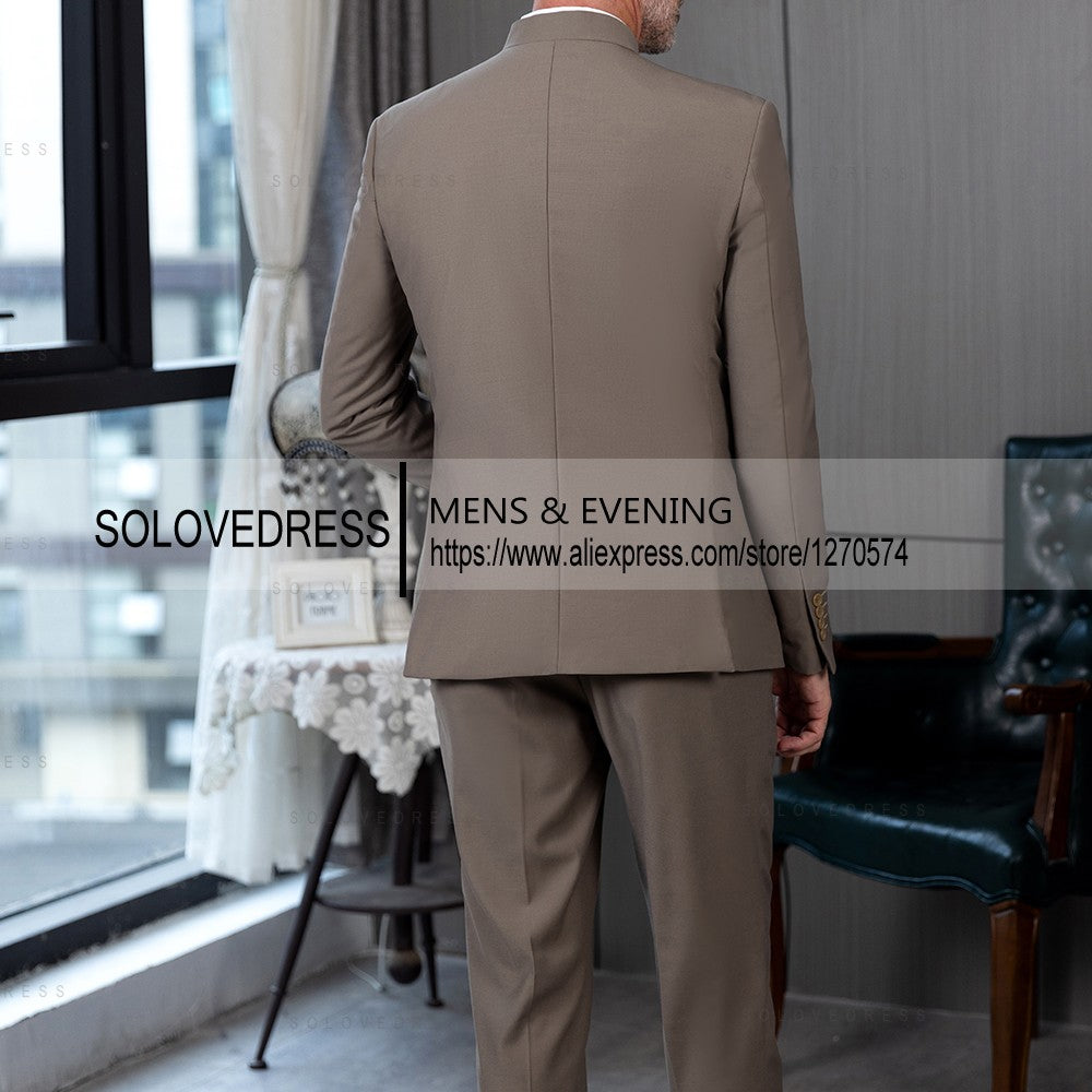 Classic 2 Piece Men's Slim Fit Solid Color Stand Collar Wedding Suit (Blazer+Pants?