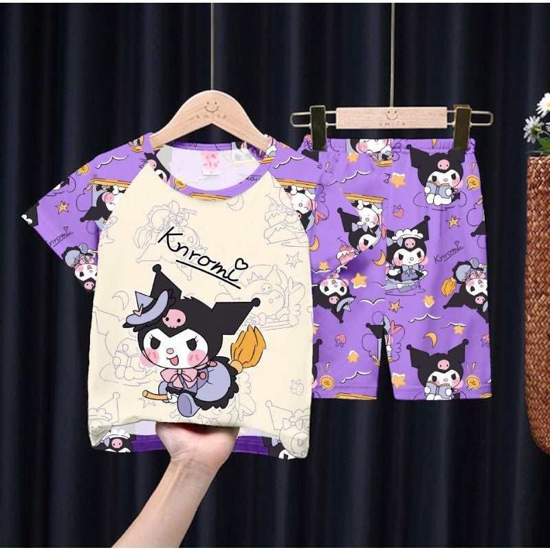 Children's Anime Doraemon Pajamas Set  for Kids Sleepwear Baby Short-sleeve Big Girls and Boys Home Thin Clothes Set Summer