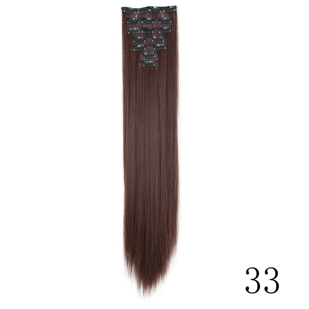 LANSA 7Clips Aplique de Cabelo Sintético Liso Comprido de Encaixe Extensões de Cabelo de Encaixe Cheveux Clipe Fibra Natural de Alta Temperatura Preto Marrom Peça de Cabelo