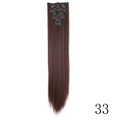 LANSA 7Clips Aplique de Cabelo Sintético Liso Comprido de Encaixe Extensões de Cabelo de Encaixe Cheveux Clipe Fibra Natural de Alta Temperatura Preto Marrom Peça de Cabelo