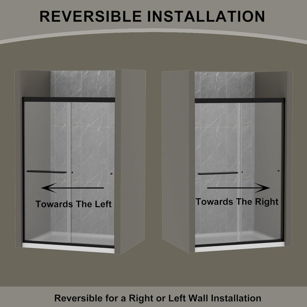 44-48" W x 72" H Semi-Frameless Sliding Shower Door, Glass Shower Door with 1/4'' (6mm) Clear SGCC Tempered Glass, Matte Black