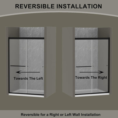 44-48" W x 72" H Semi-Frameless Sliding Shower Door, Glass Shower Door with 1/4'' (6mm) Clear SGCC Tempered Glass, Matte Black