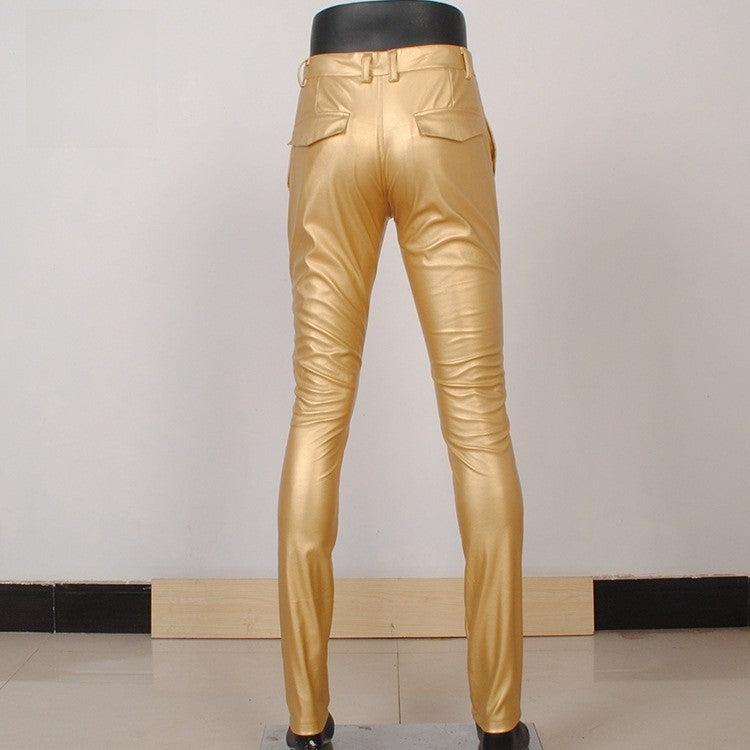 Men's Slim Fit Leather Pants Motorcycle Trendy Sle Long Trousers Thiened PU Fabric Summer Season Faionable Biker Pants