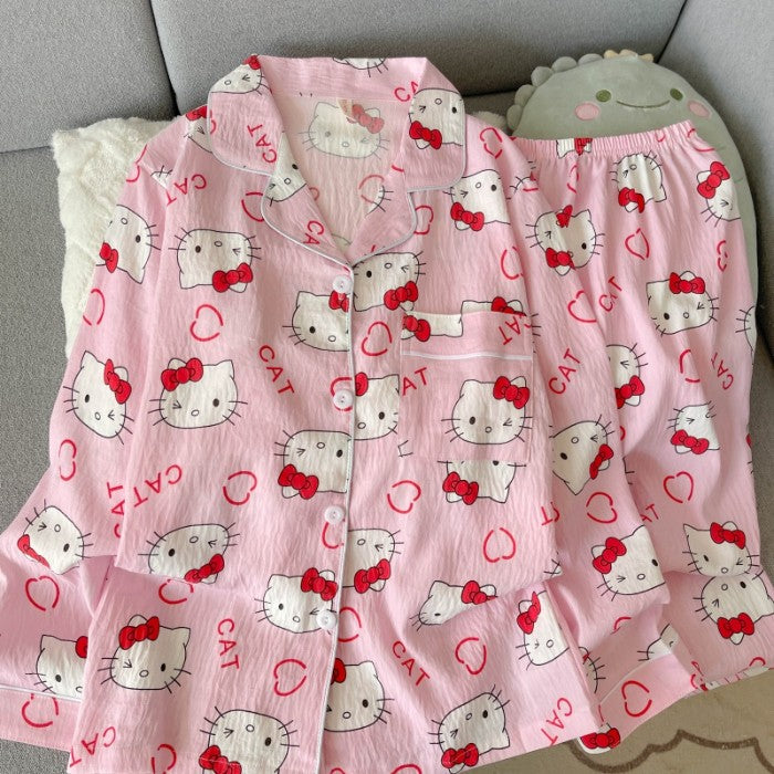 Harajuku Style Kawaii Sweet Loungewear 2 PC Set Line Star Dog Print Cute Casual Women's Pajamas Autumn Long New Fashion Homewear