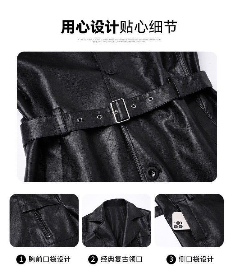 New Mid-length Men's Leather Jacket Spring and Autumn Fashion Functional Lapel PU Jacket Retro Men's Motorcycle Leather Jacket