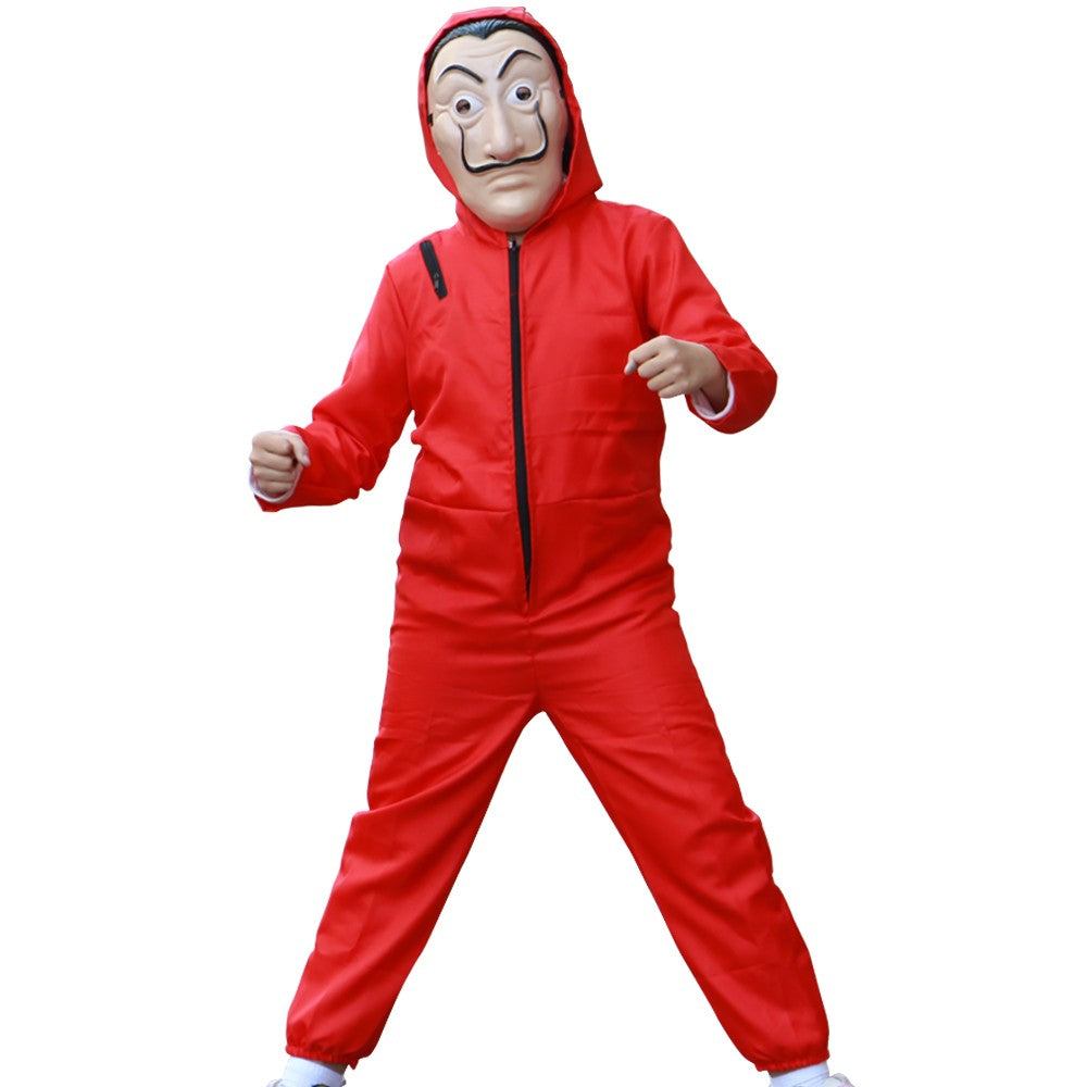 Red game Cosplay jumpsuit, party sportswear set, props, classic costumes, belts, full sets of masks Halloween party workwear