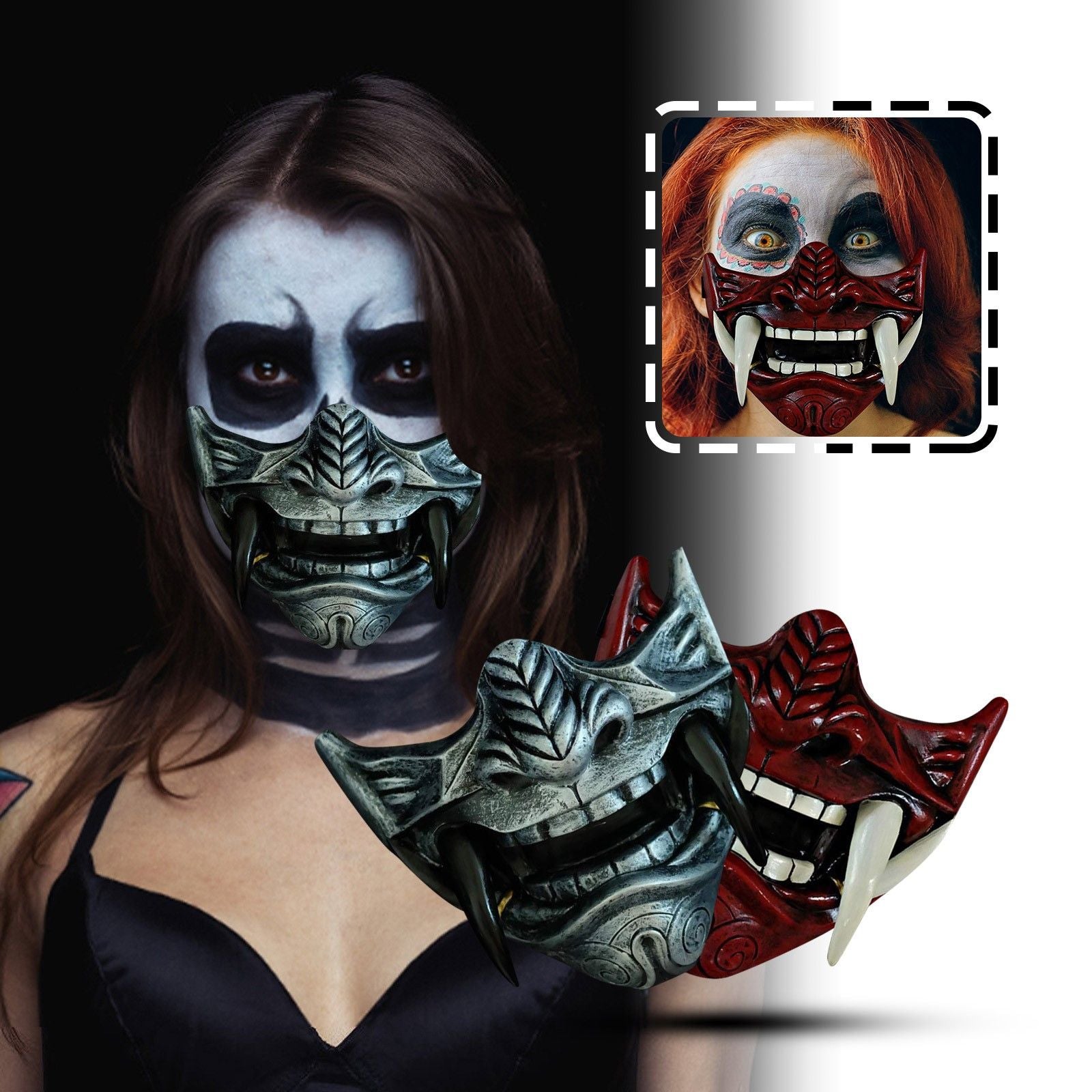 Japanese Samurai Oni Demon Mask Cosplay Horror Prajna Hannya Evil Killer Thicken Plastic Masks Halloween Party Costume Props