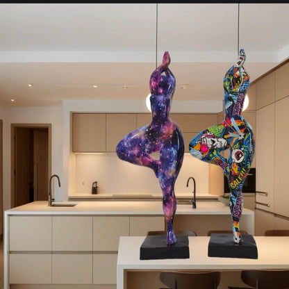 Europe Resin Decoration Home Wine Cabinet Ornaments Action Figures Statue Graffiti Yoga Weight Loss Woman Living Room Decor New