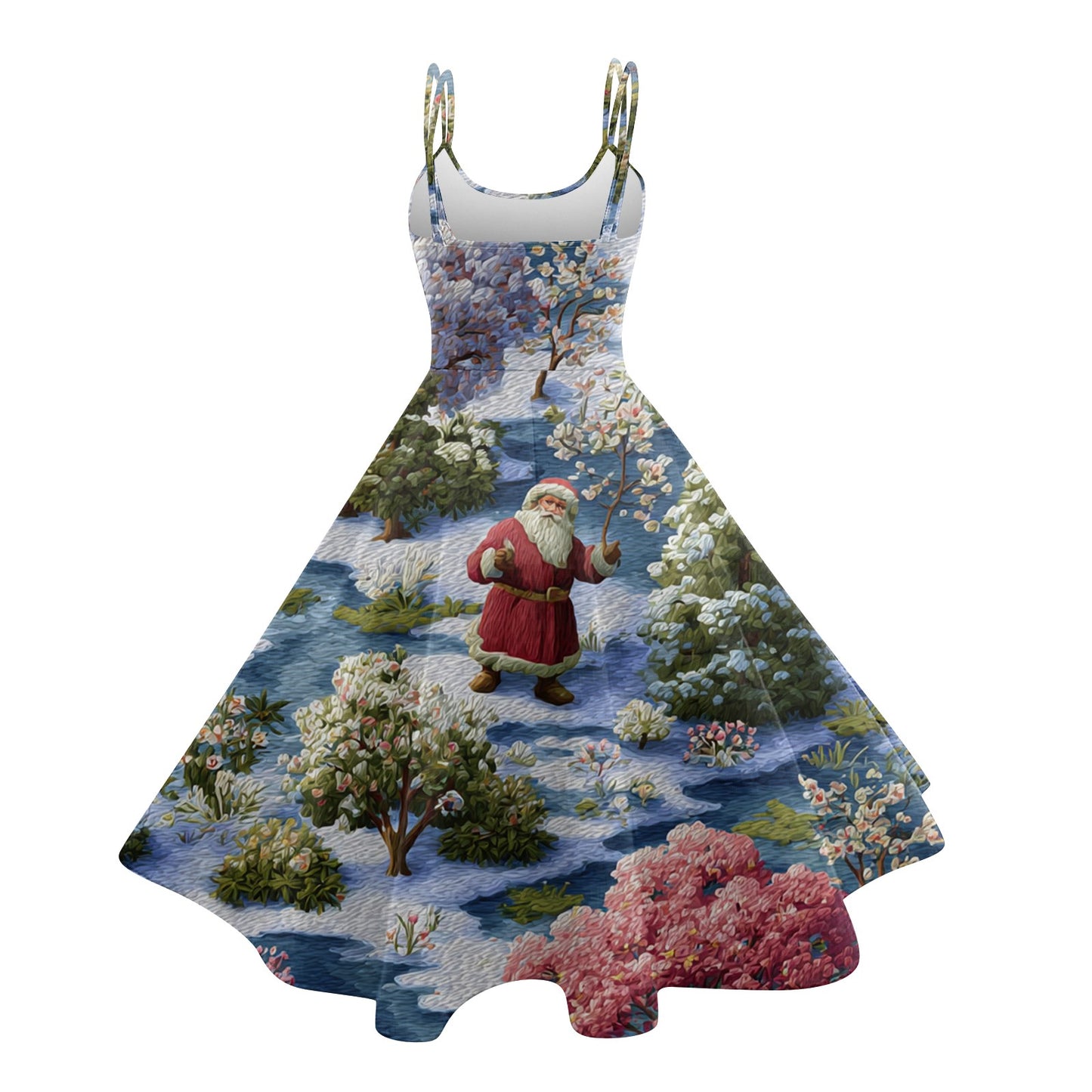 High Quality Cute Women's Casual Fashion Round Neck Christmas Print Mid-Length Dress Pretty Sweet Christmas Suspender Dress