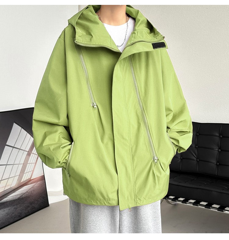 2024 Men Hooded Jacket Men Bomber Jacket Mens Windbreakers Zipper Coats Spring Autumn Loose Cargo Jacket Men Casual Sportswear