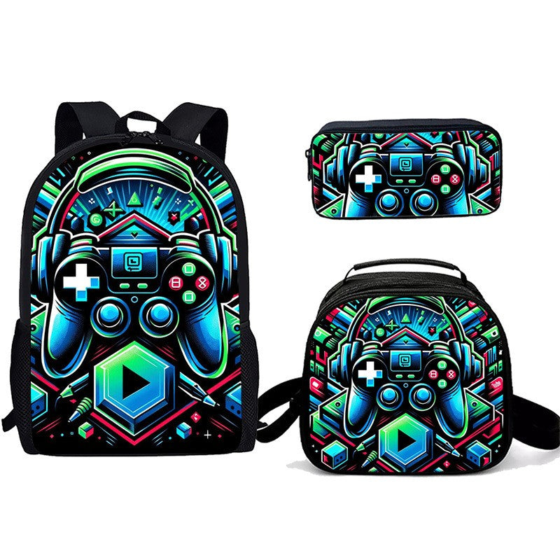 Desenho animado Popular console de jogos pad Impressão 3D 3pçs/Conjunto Mochilas Escolares de Estudante para Laptop Mochila Daypack Bolsa Transversal de Almoço Estojo de Lápis