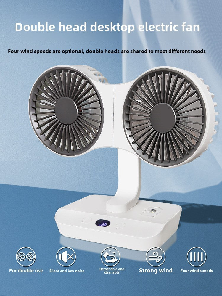 Multi Function Double Head Shaking Fan with 4 Gears Adjustable Speed HD Digital Display Night Lights Portable Cooling Fan