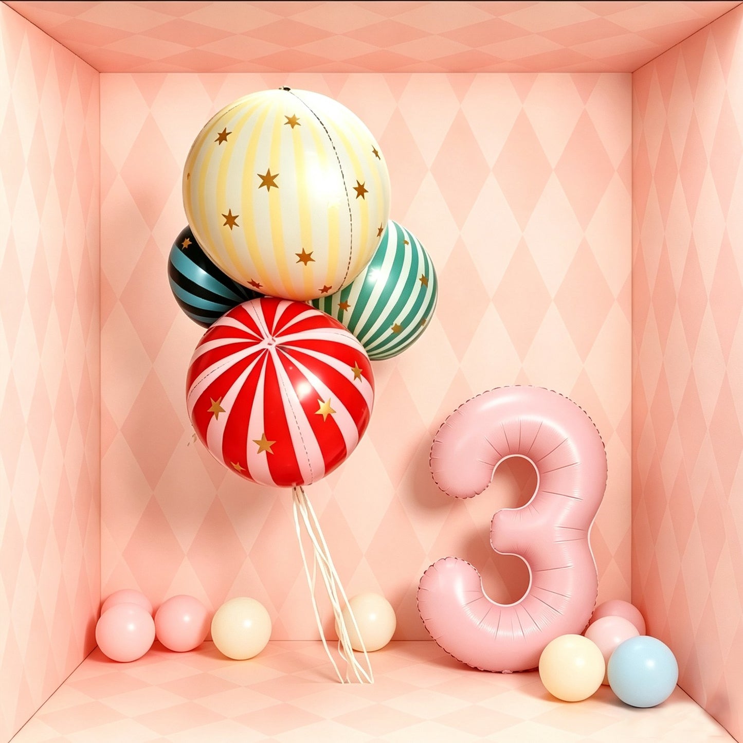 Pink 32 inch Digital 4D Striped Star Foil balloon Set, Ribbon Suitable for Birthday Parties, Showers, Anniversaries, Christmas