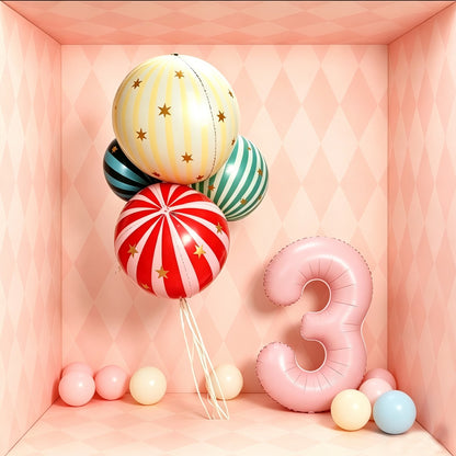 Pink 32 inch Digital 4D Striped Star Foil balloon Set, Ribbon Suitable for Birthday Parties, Showers, Anniversaries, Christmas