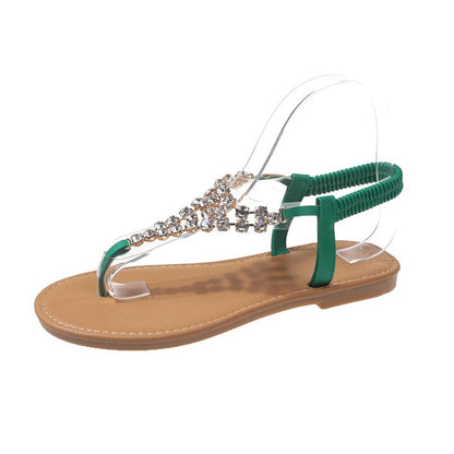 Summer New Flat Transparent Rhinestones Pintoe Women's Sandals, Fashion Casual Light Beach Cool, Shoes Women