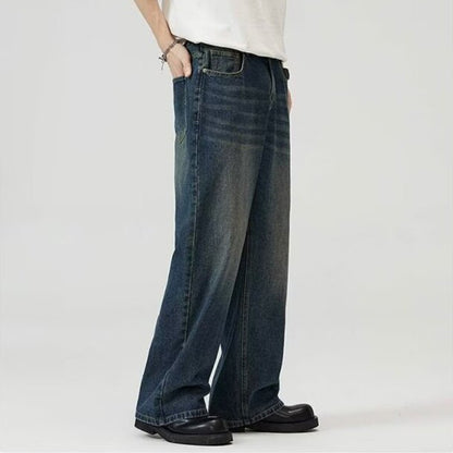Calça Jeans Masculina Clássica Americana Hip Hop Rap Perna Larga Juventude Popular Masculina Reta Retrô Solta Calças Jeans Oversized