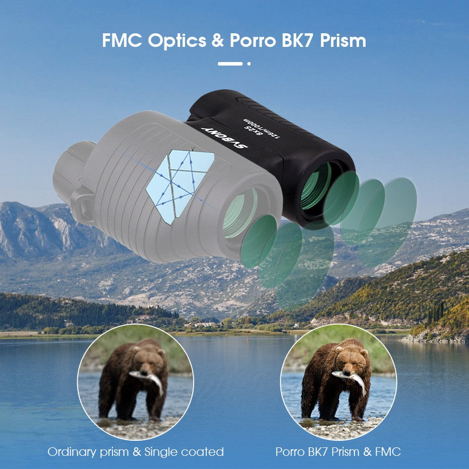 SVBONY 8x25 SV10 Binóculos Compactos Foco Fixo Mini Telescópio Portátil Prisma Porro Multirrevestido para Jogos Esportivos ao Ar Livre F9323