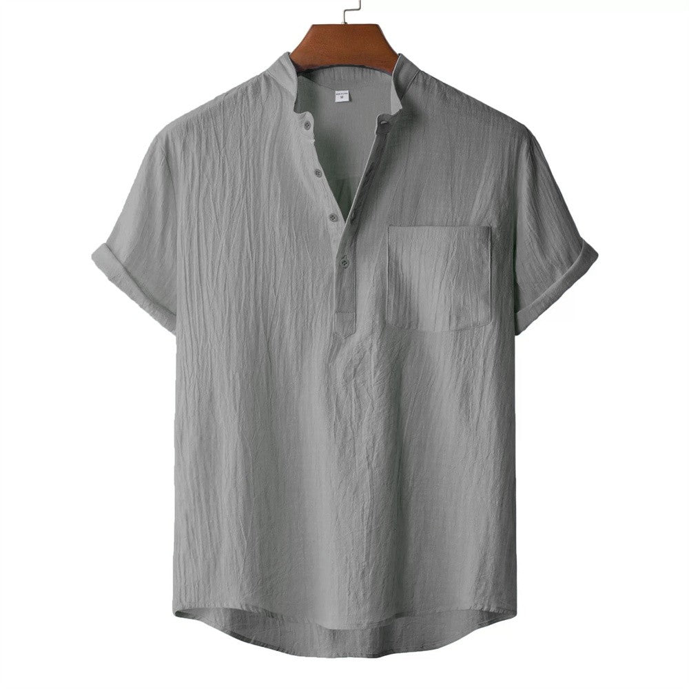 Men's Summer Cotton Linen T-shirt Beach Style Short SLeeve Henley Neck Vacation Hawaii Casual Lightweight Breathable Cozy Tops