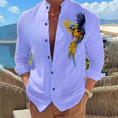 Men's shirt buckle shirt Hawaiian clothing 3D printing 9 color animal parrot fashion casual long sleeves comfortable fabrics