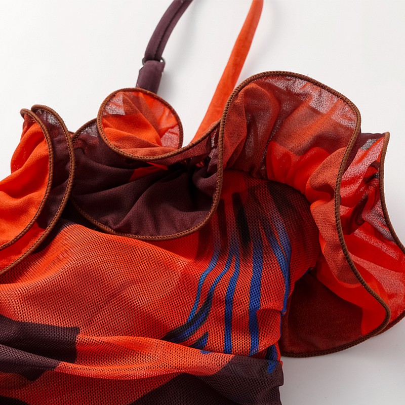 Women Sexy Bikini Set Swimsuit Lily Contrast Print Fabric Patchwork Skirt Push Up Swimsuit Biquini Bodysuit Bathing Suits