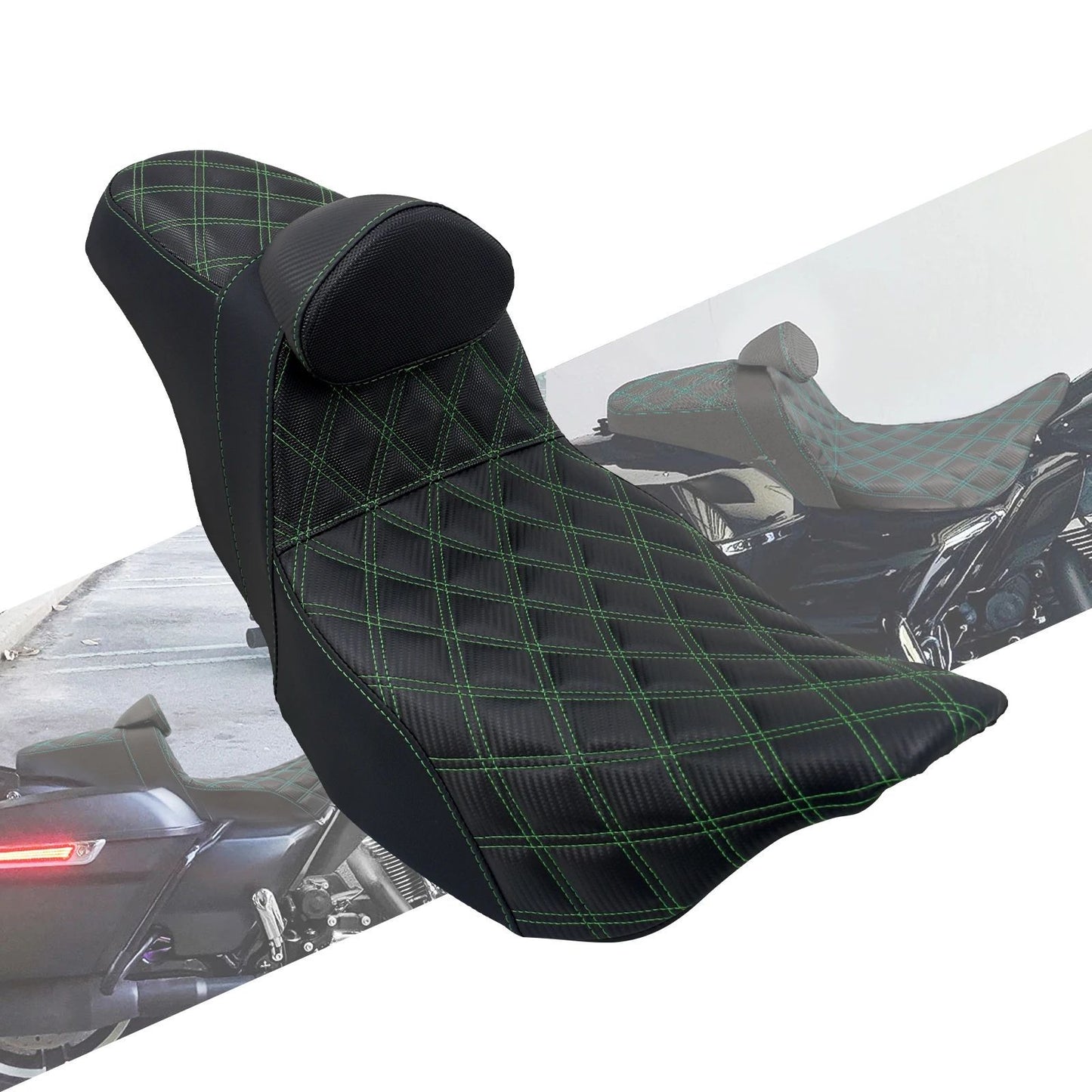 Almofada de Assento Duplo Dianteiro para Piloto Traseiro para Passageiro de Moto com Encosto para Harley Touring Road King FLTRX FLHTK Ultra 09-2023