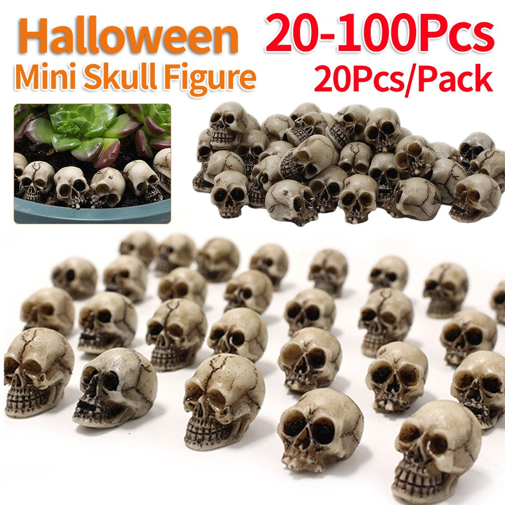 20-100 Peças Mini Figura de Crânio Halloween Caveiras Miniatura Cabeças Criativas Tema de Festival Jardim Paisagístico Decorações para Vasos de Plantas
