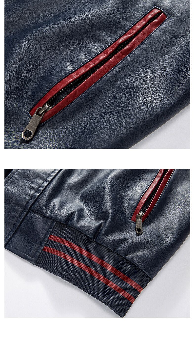 Spring and Autumn Men's Motorcycle Suit Leather jacket Color blocking American baseball collar pilot casual PU leather jacket