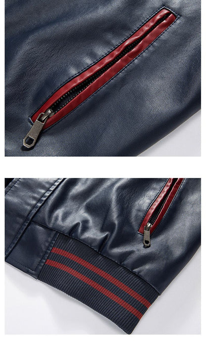 Spring and Autumn Men's Motorcycle Suit Leather jacket Color blocking American baseball collar pilot casual PU leather jacket