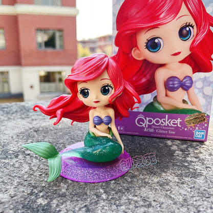 Bandai Disney A Pequena Sereia Anime Qposket Personagens Ariel Linha Glitter Boneco de Ação Modelo Colecionável Brinquedos Presente de Aniversário