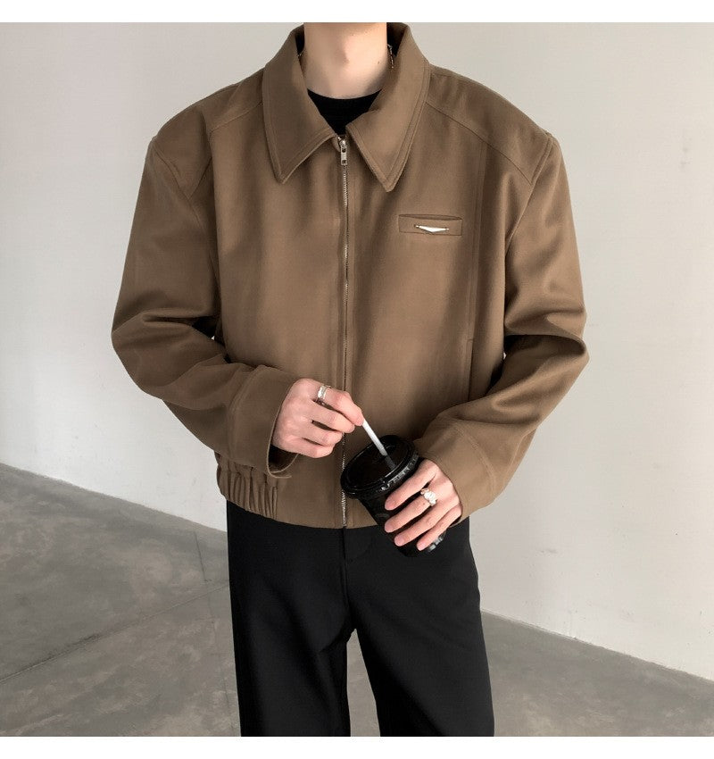 Short Jacket Men's Autumn Winter Handsome American Shoulder Pad Coat High-end Lapel Baseball Uniform
