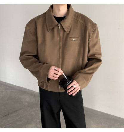 Short Jacket Men's Autumn Winter Handsome American Shoulder Pad Coat High-end Lapel Baseball Uniform