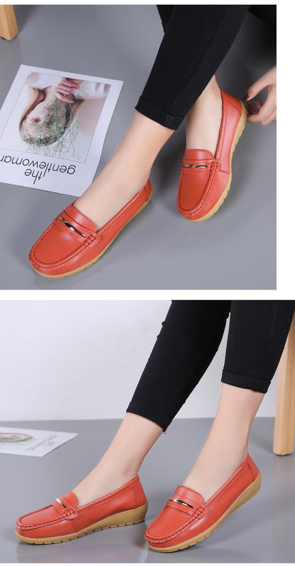 2025 New Genuine Leather Shoes Woman Slip On Women Flats Moccasins Women's Loafers Spring Autumn Mother Shoe Big Size 35-44