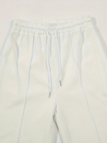 Calça Masculina Casual de Waffle de Cintura Média Calça Leve e Elegante Adequada para Todas as Estações