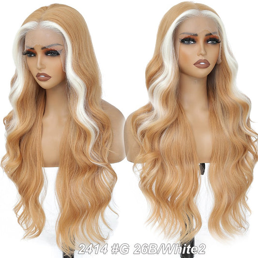 13X4 Lace Frontal Synthetic Body Wave Wigs Ombre Brown Heat Resistant Fiber Blond Swiss Transparent Lace Front Wigs For Women