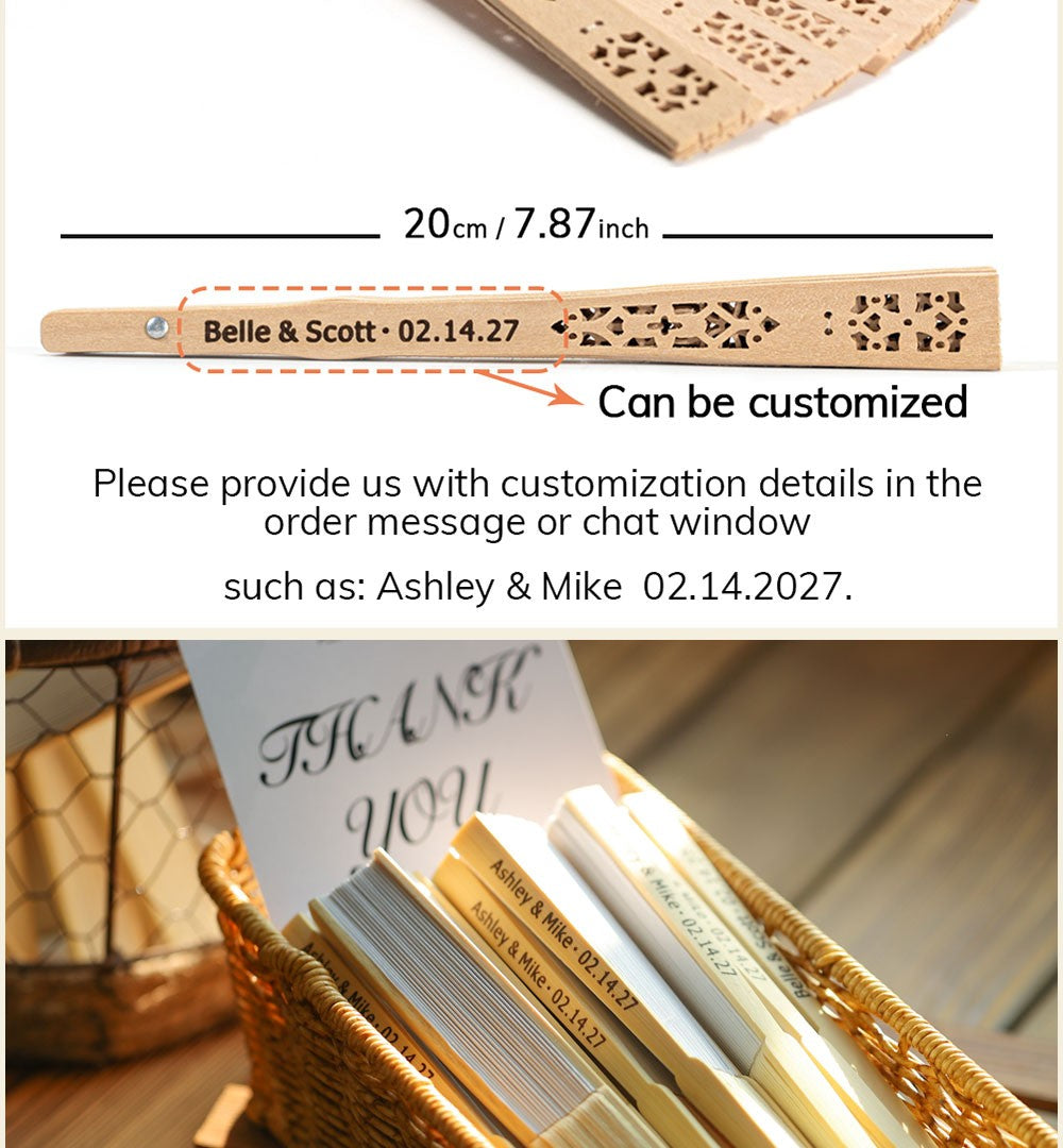 Custom Wedding Fans-Hand Fan For Bridal Shower Beach And Summer Wedding Favors-Personalized Rustic And Elegant Wooden Fan