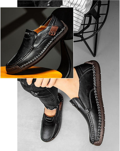 Novos Sapatos Masculinos de Couro Feitos à Mão Casuais Confortáveis Mocassins Masculinos de Couro Slip On Sapatilhas Masculinas Venda Quente Calçados para Caminhada ao Ar Livre