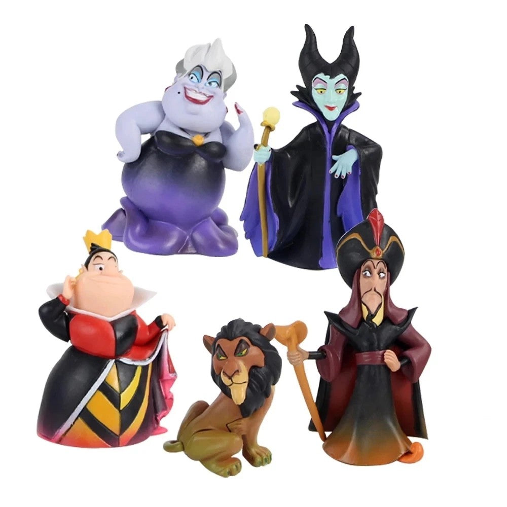 Disney Anime 5 Peças/Conjunto Rainha Vermelha Vilões Malévola Jafar Úrsula Brinquedos de Vinil para Crianças Presente de Natal