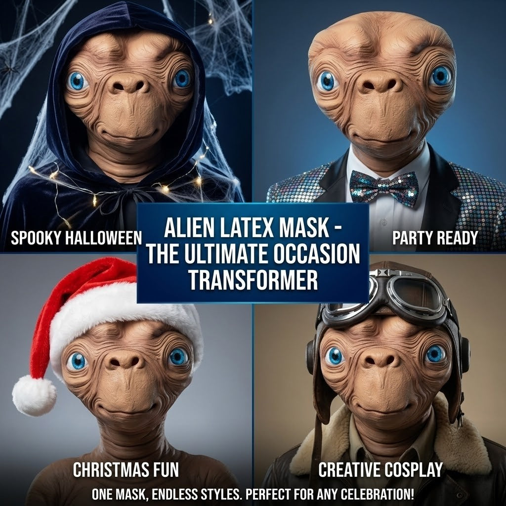 Realistic Alien Latex Mask Extraterrestrial Big Eyes Full Head Mask Sci-Fi Space Creature Cosplay Costume Halloween Party Horror