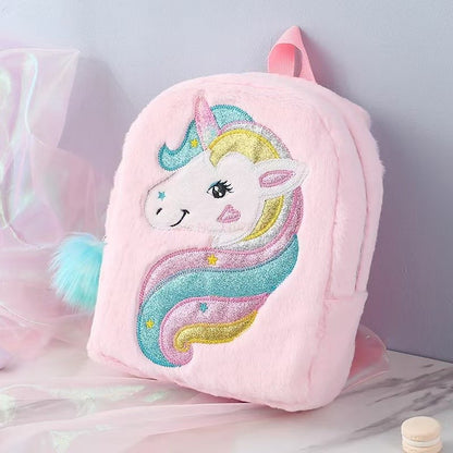 Kids Backpack Kids School Bag Fashion Large Capacity Children Girls Unicorn Plush Tie-Dye Bag Mochila