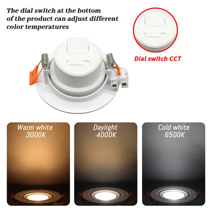 1-10pcs LED Change color 3 CCT 3000K 4000K 6000K LED Ceiling Spotlight embedded light 7W AC 110V 220V Adjust 90° lighting Spot