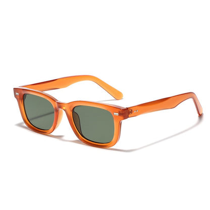 Óculos de sol retrô pequenos quadrados femininos e masculinos com rebites, lentes laranja, moda, óculos de sol de luxo, UV400, marca Oculus, óculos femininos Gafas