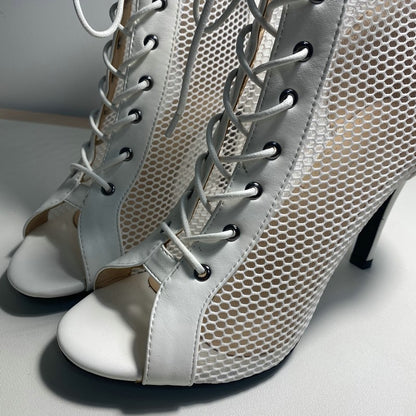 Novas Sandálias Femininas de Salto Alto Sexy Vazadas em Tela Tendência da Moda Verão Conforto Peep Toe Botas Stilettos Jazz Dance Tamanhos Grandes