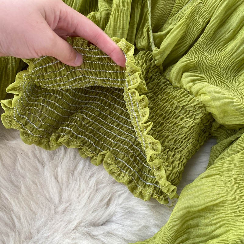 Summer Sexy Draped Chiffon Blouse For Women Elegant V-Neck Puff Long Sleeve Short Tops Female Slim Party Shirts 2022 New Fashion