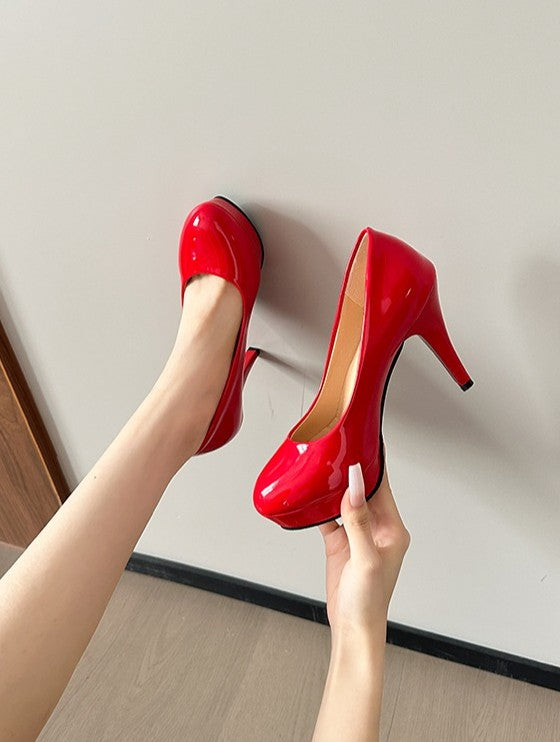 Round Head High Heels Women's Thin Heels Light Mouth Shoes