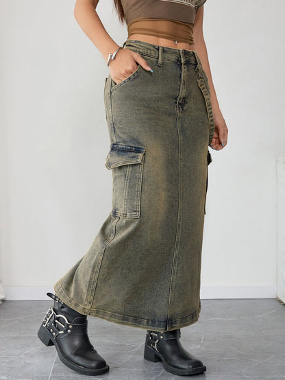 Modern Office Style Women's Denim Maxi Skirt High Waist Long Jean Pants Minimalist Workwear Fashion Clothing