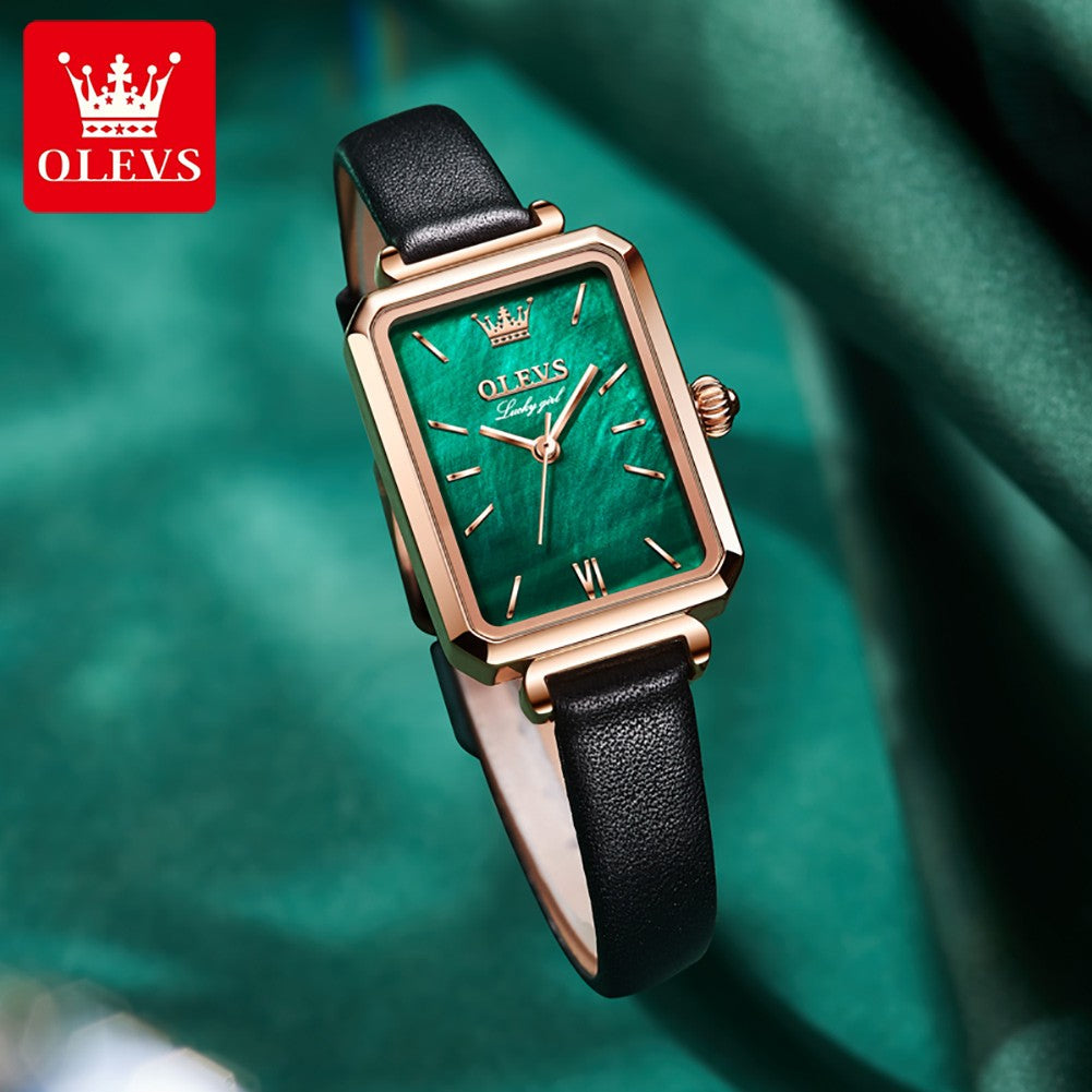 OLEVS 6624 Original Women Watch Luxury Top Green Square Waterproof Clock Fashion Elegant Brand Women Quartz Watch Reloj Mujer