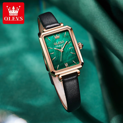 OLEVS 6624 Original Women Watch Luxury Top Green Square Waterproof Clock Fashion Elegant Brand Women Quartz Watch Reloj Mujer