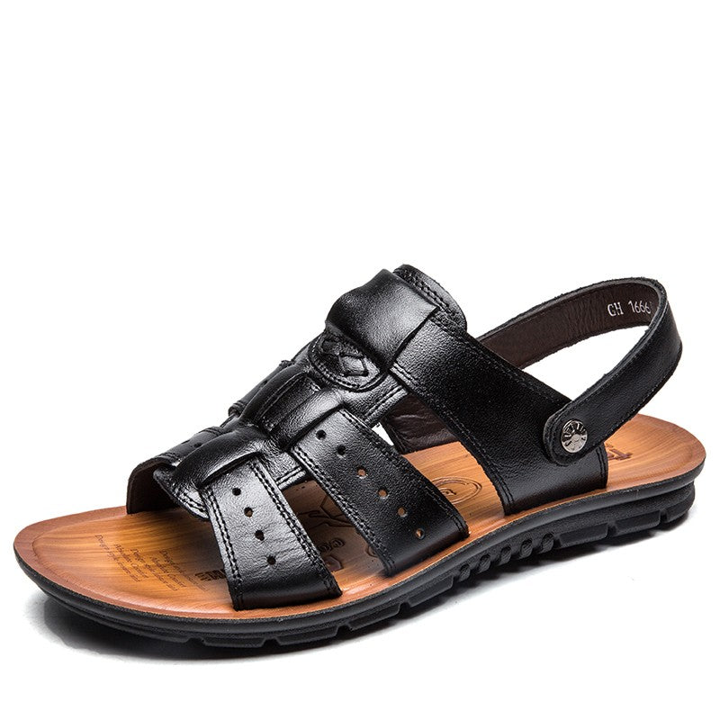 Men's Sandals Leather 2025 New Fashion Comfortable Stretch Beach Shoes Middle-aged and Young Summer Slippers Men's Shoes