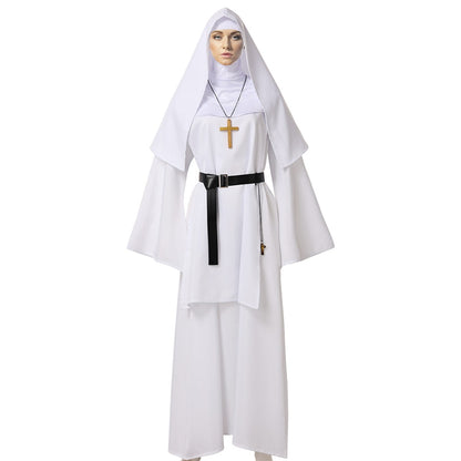 Nun Dress Halloween Costume for Women Scary Cosplay Mary Priest Dresses